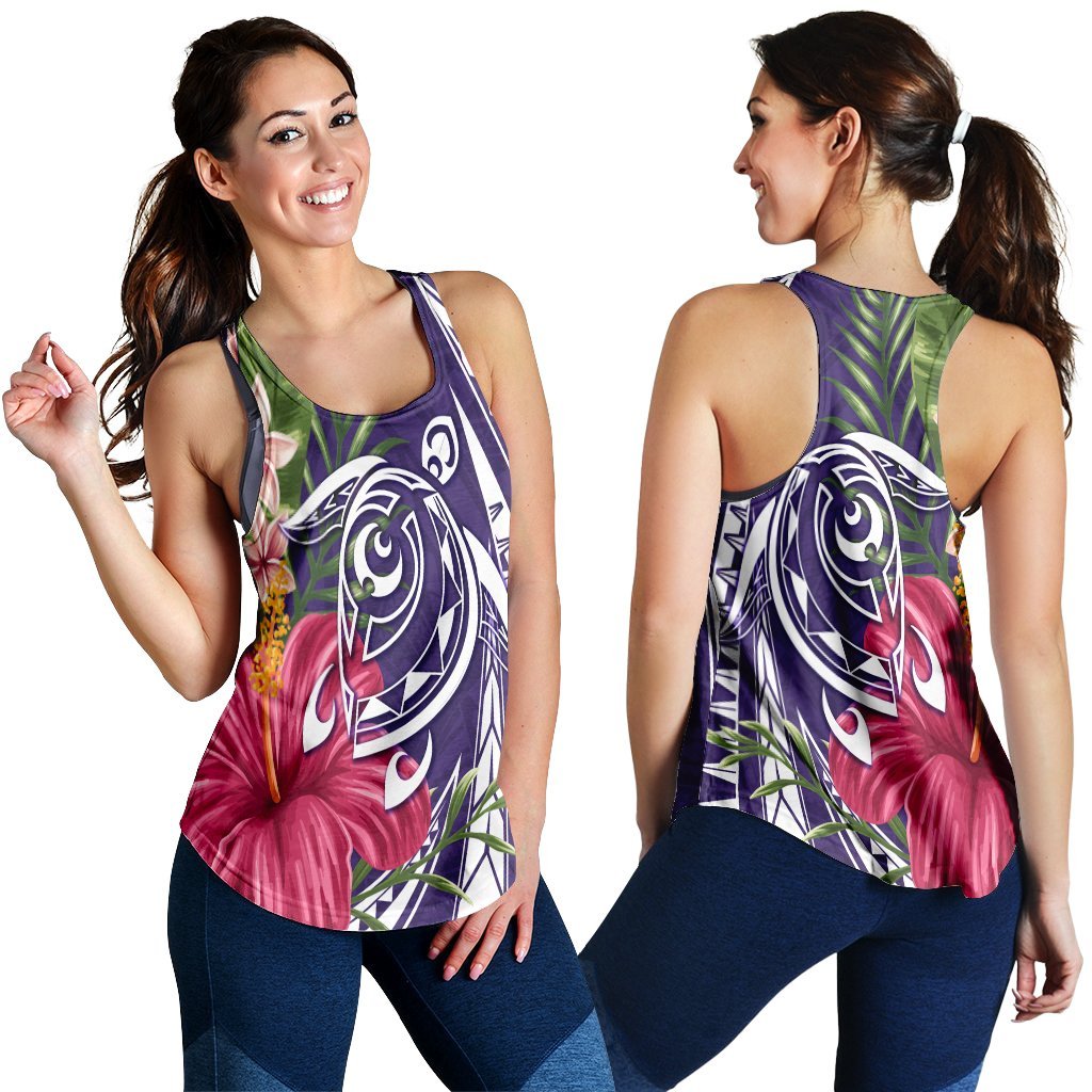 Hawaii Polynesian Turtle Tropical Hibiscus Plumeria Racerback Tank - Purple - AH Black - Polynesian Pride