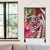 Hawaii Polynesian Turtle Tropical Hibiscus Plumeria Hanging Poster - Red - AH - Polynesian Pride