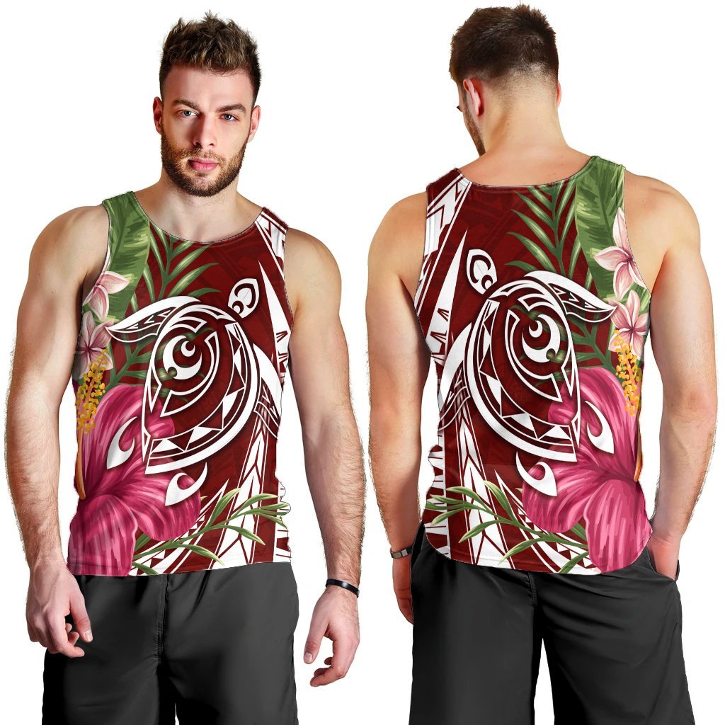 Hawaii Polynesian Turtle Tropical Hibiscus Plumeria Tank Top - Red - AH - Polynesian Pride