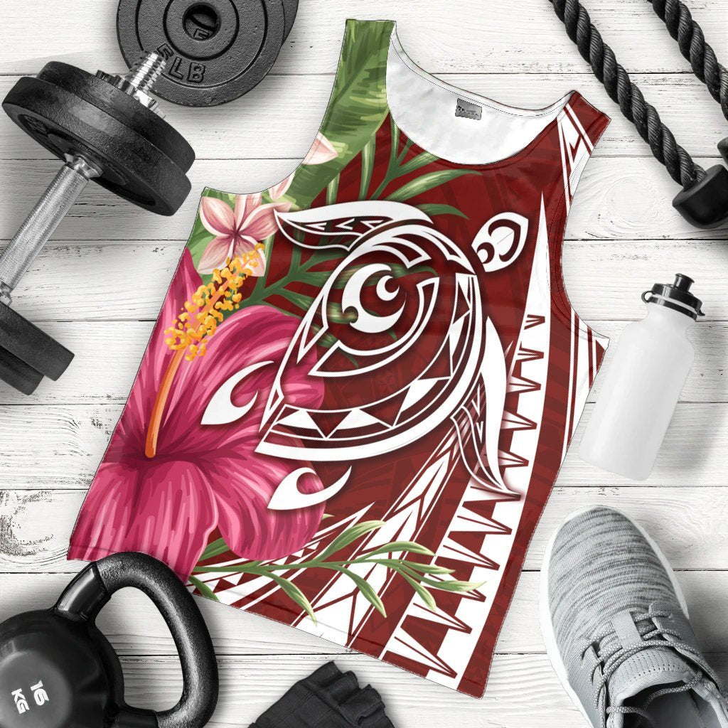 Hawaii Polynesian Turtle Tropical Hibiscus Plumeria Tank Top - Red - AH - Polynesian Pride