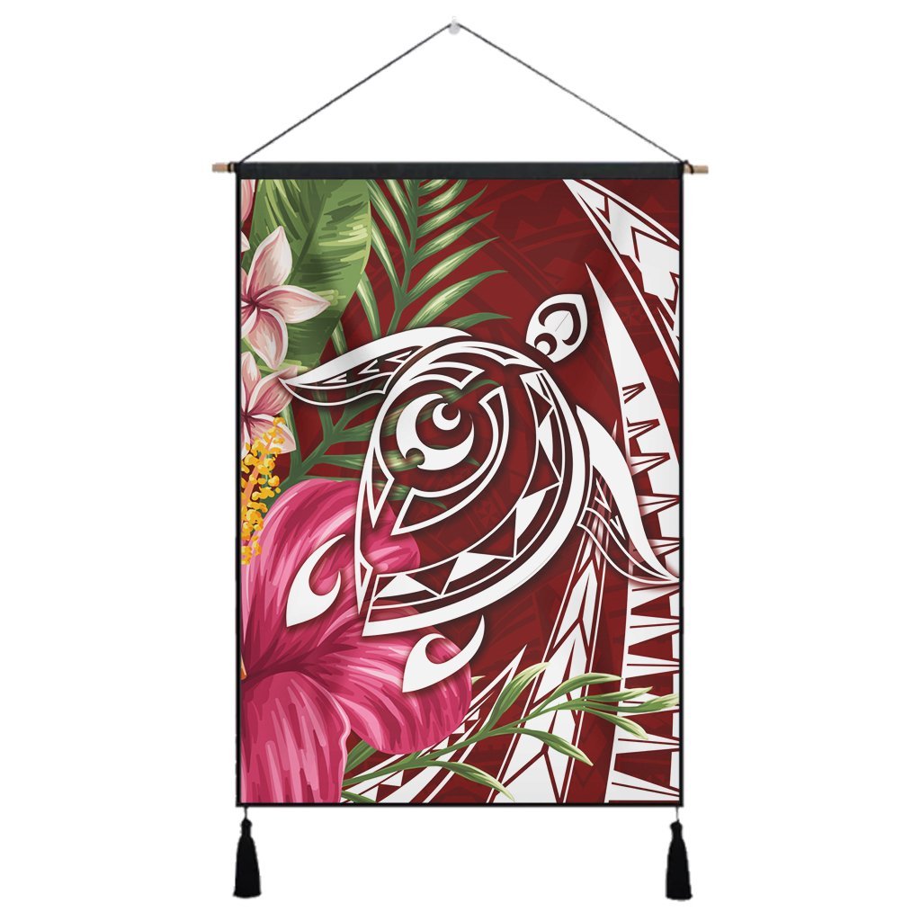 Hawaii Polynesian Turtle Tropical Hibiscus Plumeria Hanging Poster - Red - AH Hanging Poster Cotton And Linen - Polynesian Pride