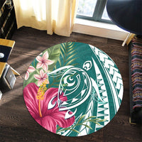 Hawaii Polynesian Turtle Tropical Hibiscus Plumeria Round Carpet - Turquoise - AH - Polynesian Pride