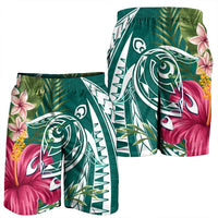 Hawaii Polynesian Turtle Tropical Hibiscus Plumeria Men's Shorts - Turquoise - AH - Polynesian Pride