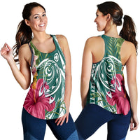 Hawaii Polynesian Turtle Tropical Hibiscus Plumeria Racerback Tank - Turquoise - AH Black - Polynesian Pride
