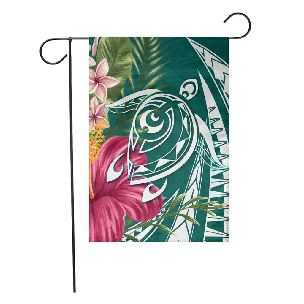 Hawaii Polynesian Turtle Tropical Hibiscus Plumeria Flag - Turquoise - AH - Polynesian Pride