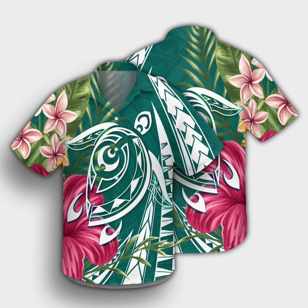 Hawaii Polynesian Turtle Tropical Hibiscus Plumeria Hawaiian Shirt - Turquoise - AH - Polynesian Pride