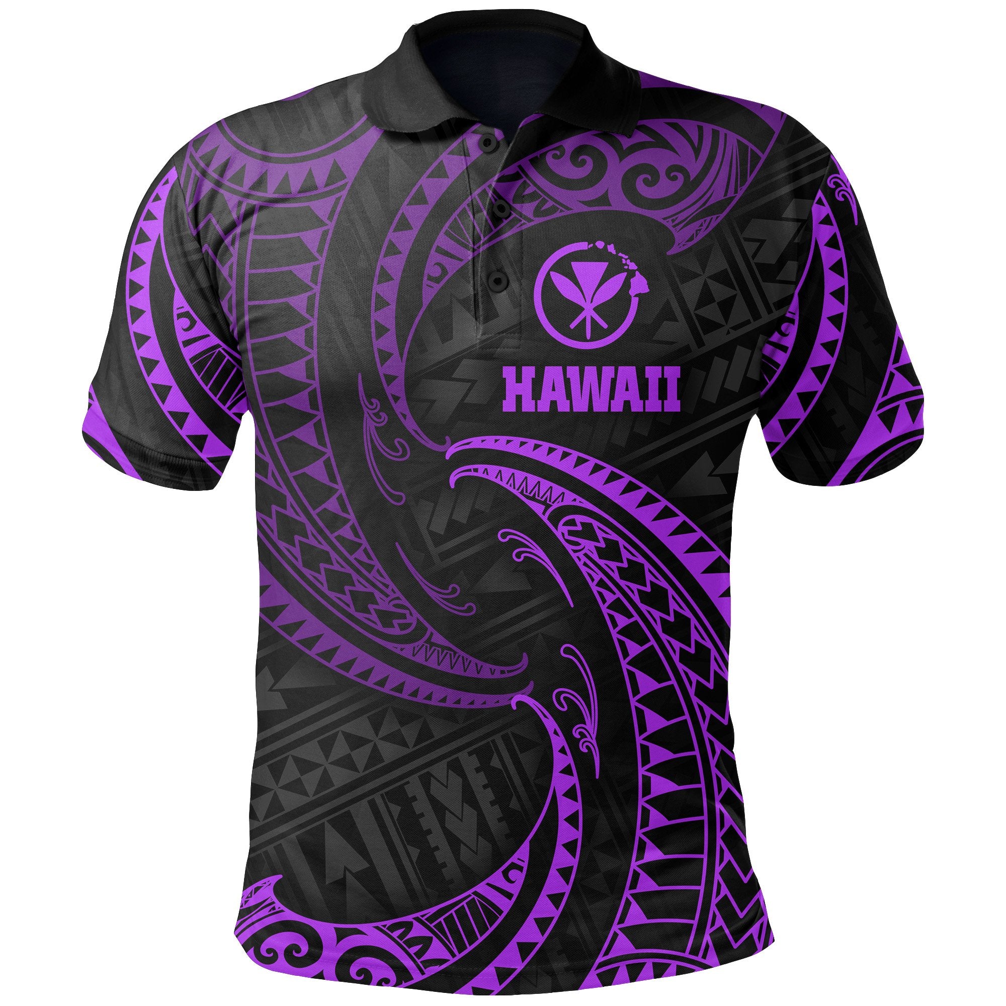 Hawaii Polynesian Polo Shirt Purple Tribal Wave Unisex Purple - Polynesian Pride