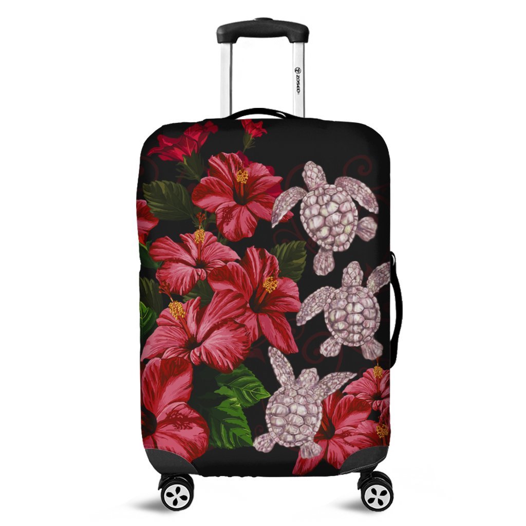 Hawaii Red Hibiscus Turtle Luggage Covers - AH - Ray Style Black - Polynesian Pride