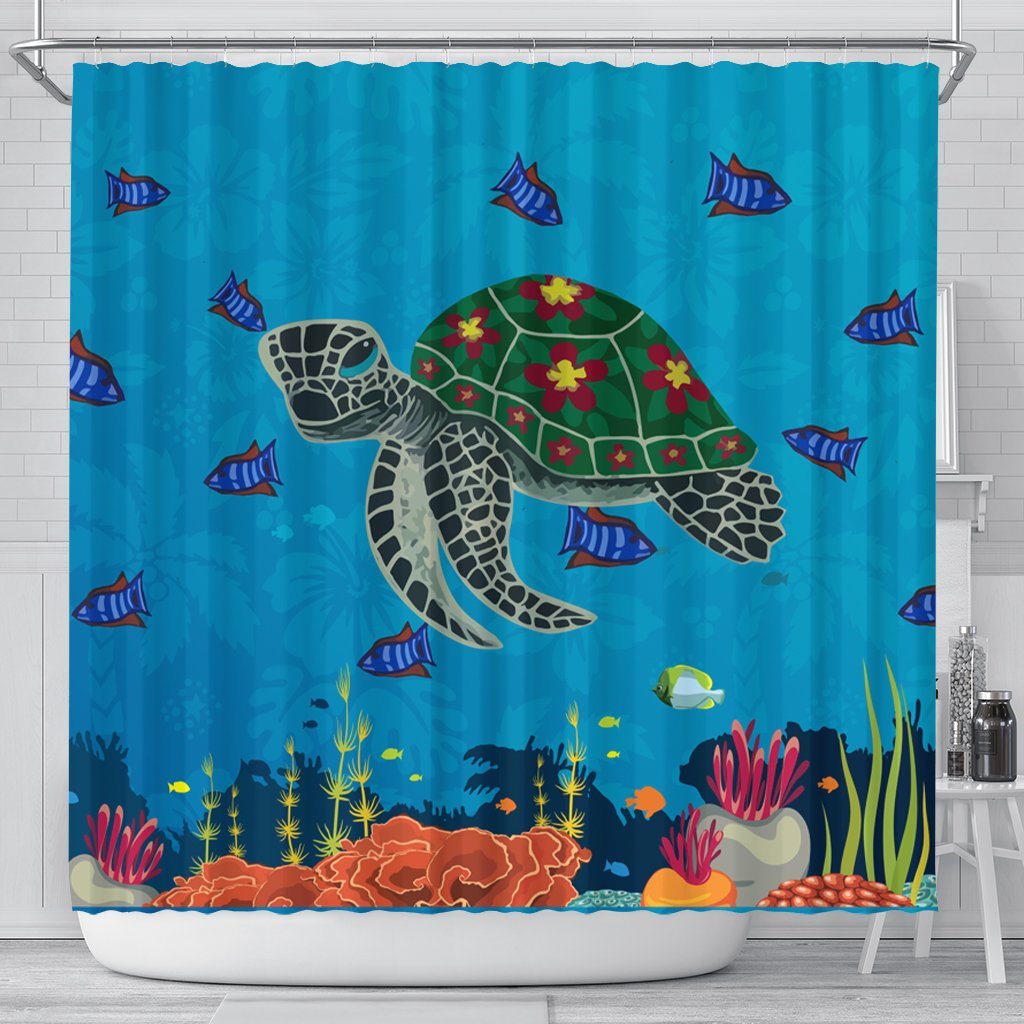 Hawaii Sea Cartoon Shower Curtain - AH 177 x 172 (cm) Black - Polynesian Pride