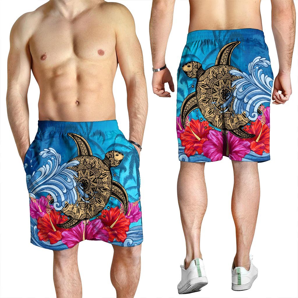 Hawaii Sea Turtle Hibiscus Coconut Tree Men's Shorts - AH - Polynesian Pride