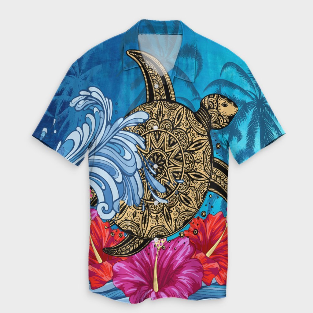 Hawaii Sea Turtle Hibiscus Coconut Tree Hawaiian Shirt - AH Unisex Black - Polynesian Pride