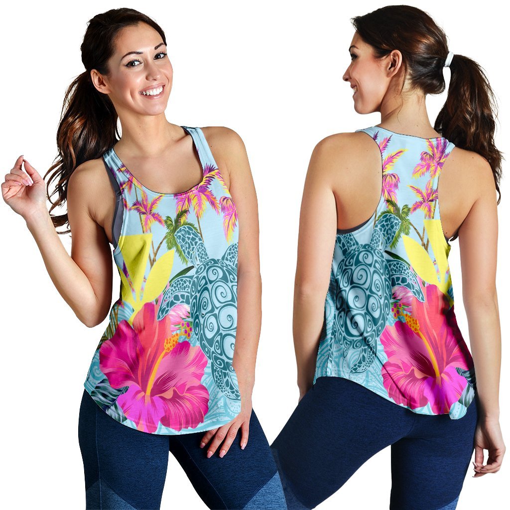 Hawaii Sea Turtle Hibiscus Kanaka Racerback Tank - AH Black - Polynesian Pride