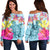 Hawaii Sea Turtle Hibiscus Kanaka Women's Off Shoulder Sweater - AH Black - Polynesian Pride