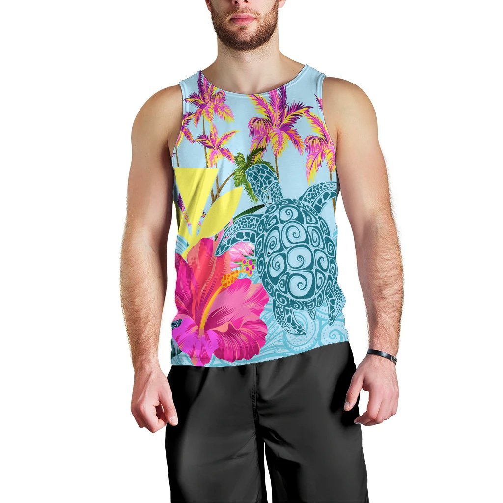 Hawaii Sea Turtle Hibiscus Kanaka Tank Top - AH Black - Polynesian Pride