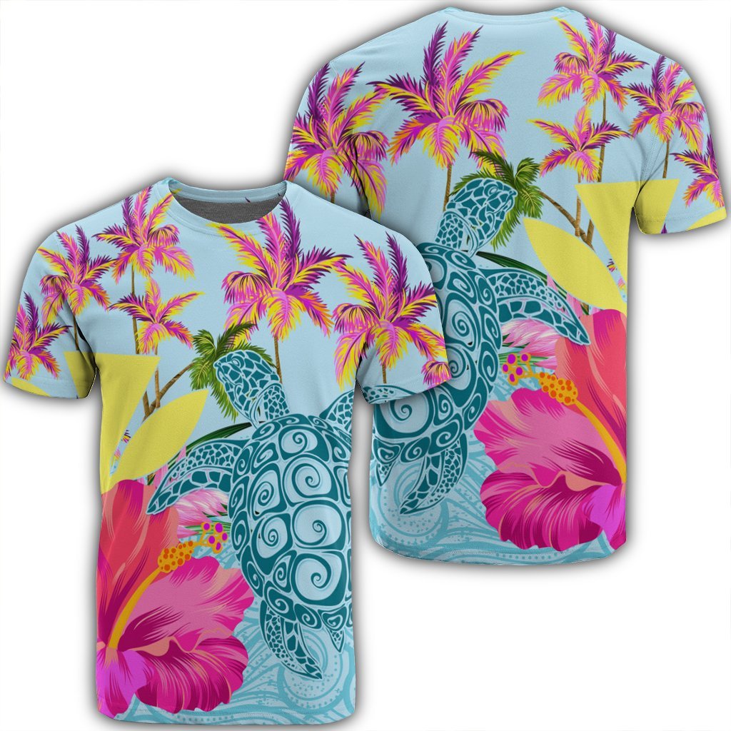 Hawaii Sea Turtle Hibiscus Kanaka T Shirt Unisex Black - Polynesian Pride