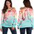 Hawaii Sea Turtle Plumeria Women's Off Shoulder Sweater - AH Black - Polynesian Pride