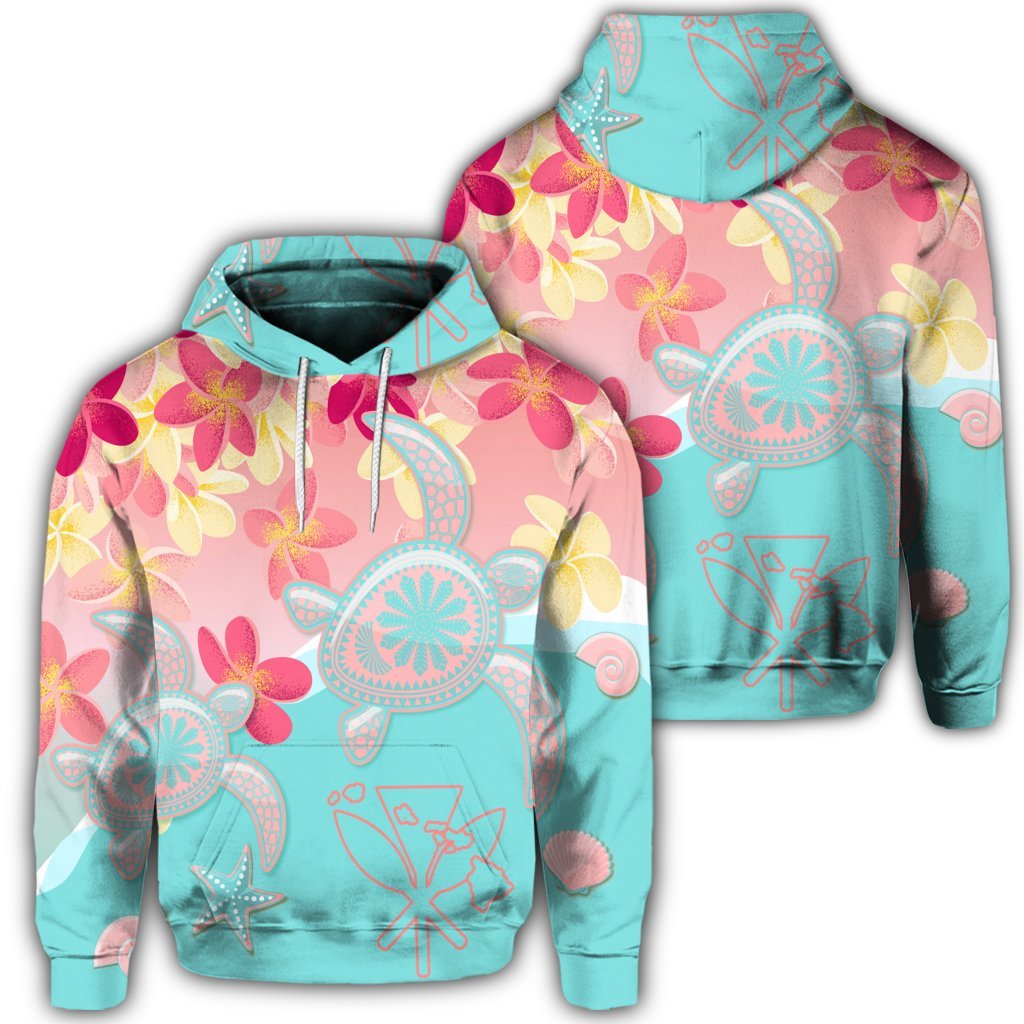 Hawaiian Sea Turtle Plumeria Hoodie Unisex Art - Polynesian Pride