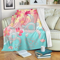 Hawaii Sea Turtle Plumeria Premium Blankets - AH White - Polynesian Pride
