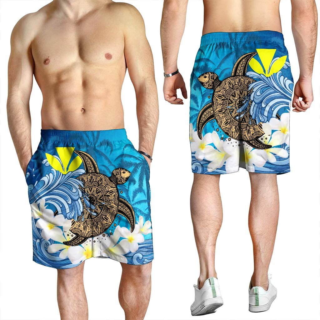 Hawaii Sea Turtle Plumeria Coconut Tree Men's Shorts - AH - Polynesian Pride