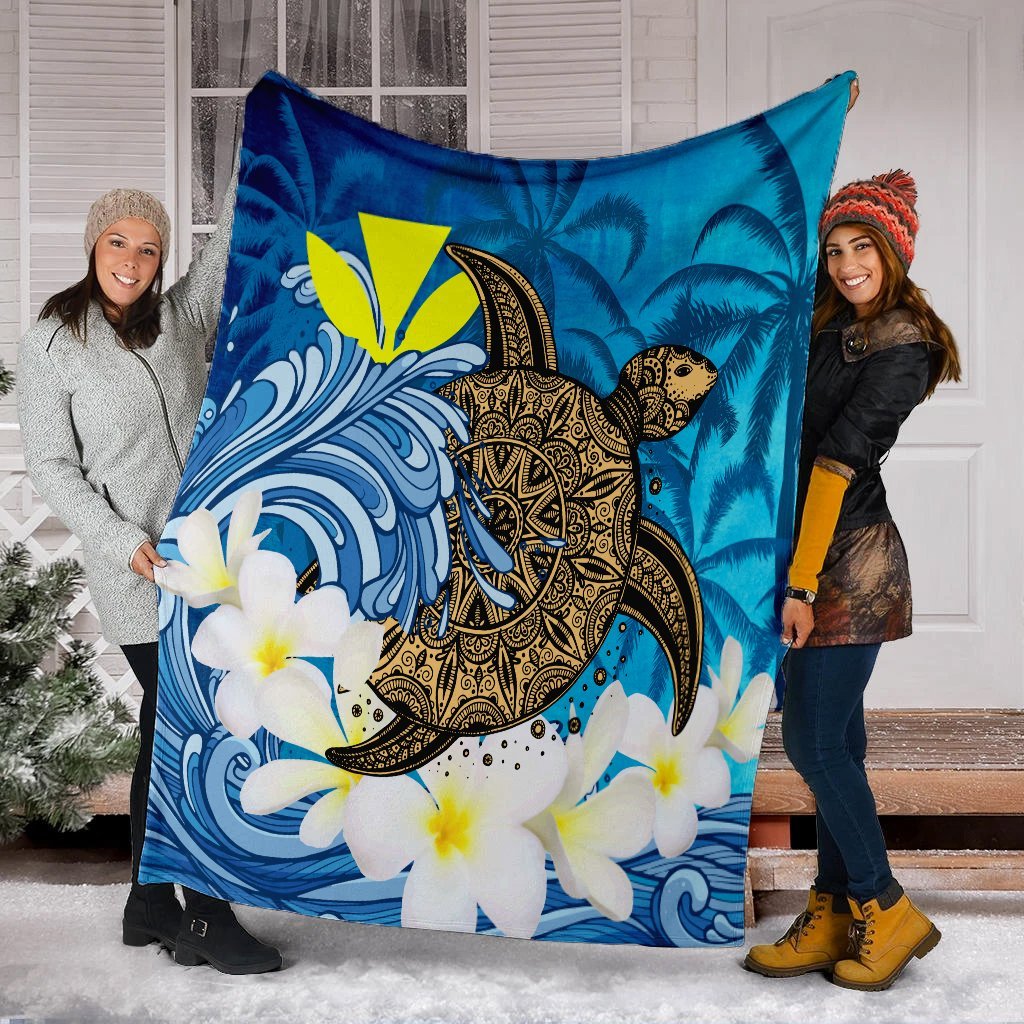 Hawaii Sea Turtle Plumeria Coconut Tree Premium Blankets - AH - Polynesian Pride
