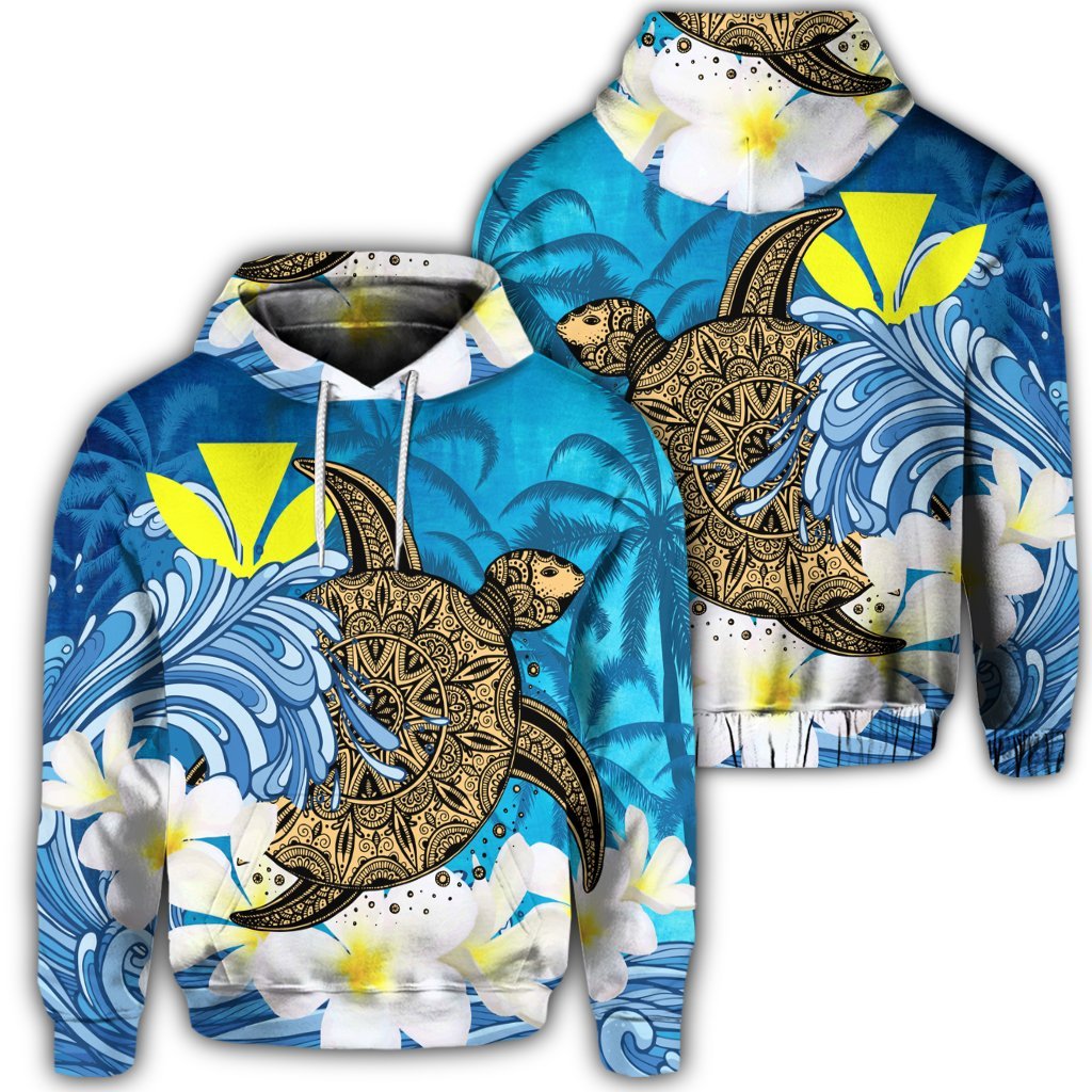 Hawaiian Sea Turtle Plumeria Coconut Tree Hoodie Unisex Art - Polynesian Pride