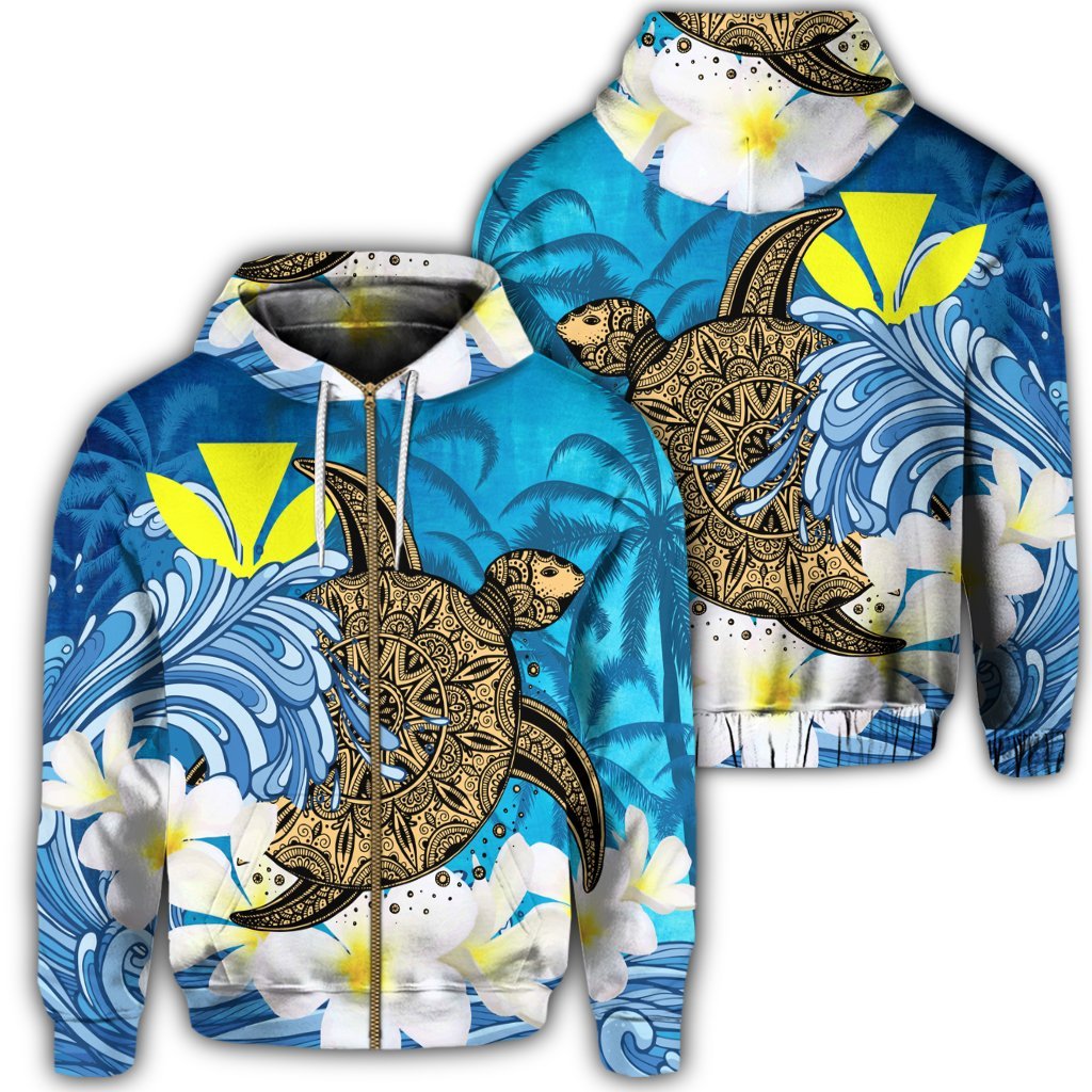 Hawaii Sea Turtle Plumeria Coconut Tree Zip Hoodie Unisex Art - Polynesian Pride