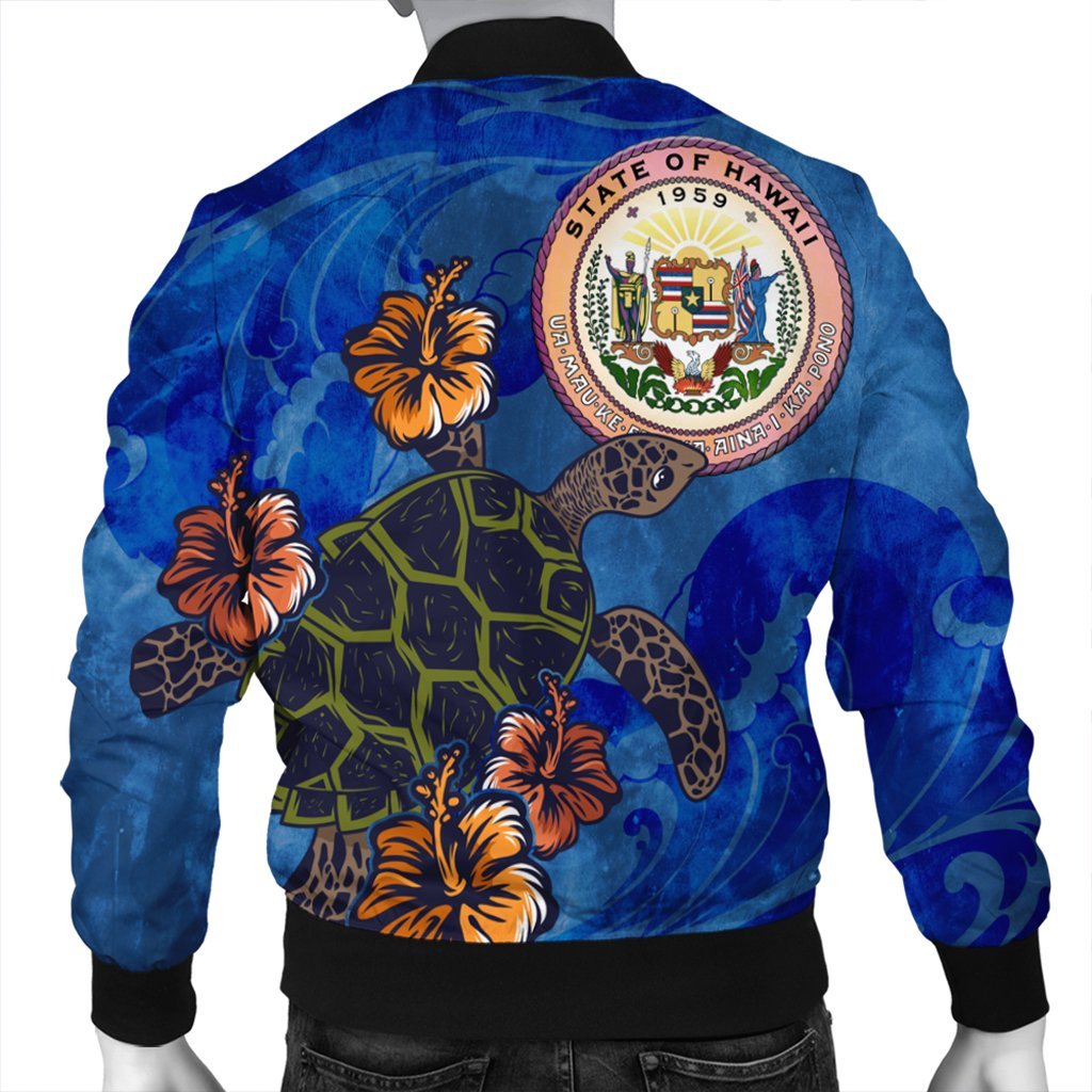 Hawaii Seal Of Hawaii Hibiscus Ocean Turtle Polynesian Bomber Jacket - AH - Polynesian Pride