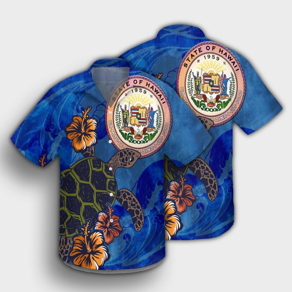Hawaii Seal Of Hawaii Hibiscus Ocean Turtle Polynesian Hawaiian Shirt - AH - Polynesian Pride