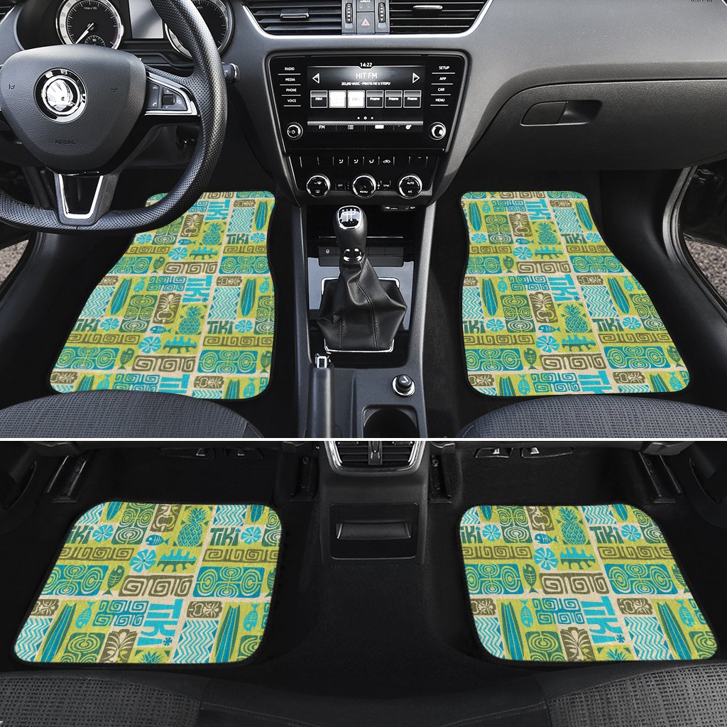 Hawaii Seamless Exotic Tiki Pattern Hawaii Car Floor Mats Turquoise One Size - Polynesian Pride