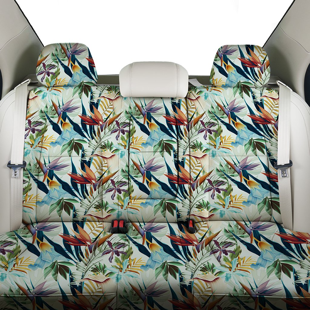 Hawaii Seamless Tropical Flower Plant And Leaf Back Seat Cover - Polynesian Pride