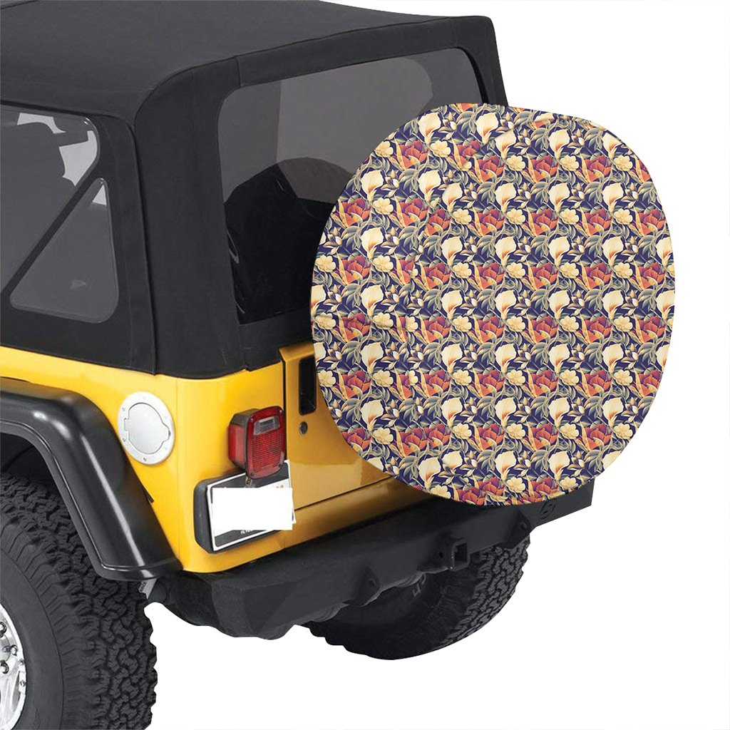 Hawaii Seamless Tropical Flower Plant And Leaf Pattern Background Hawaii Spare Tire Cover - Polynesian Pride