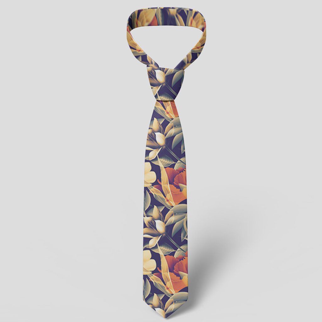 Hawaii Seamless Tropical Flower Plant And Leaf Pattern Background Necktie - Polynesian Pride