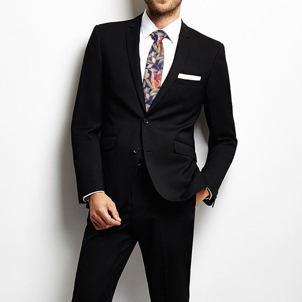 Hawaii Seamless Tropical Flower Plant And Leaf Pattern Background Necktie One Size Black Necktie - Polynesian Pride