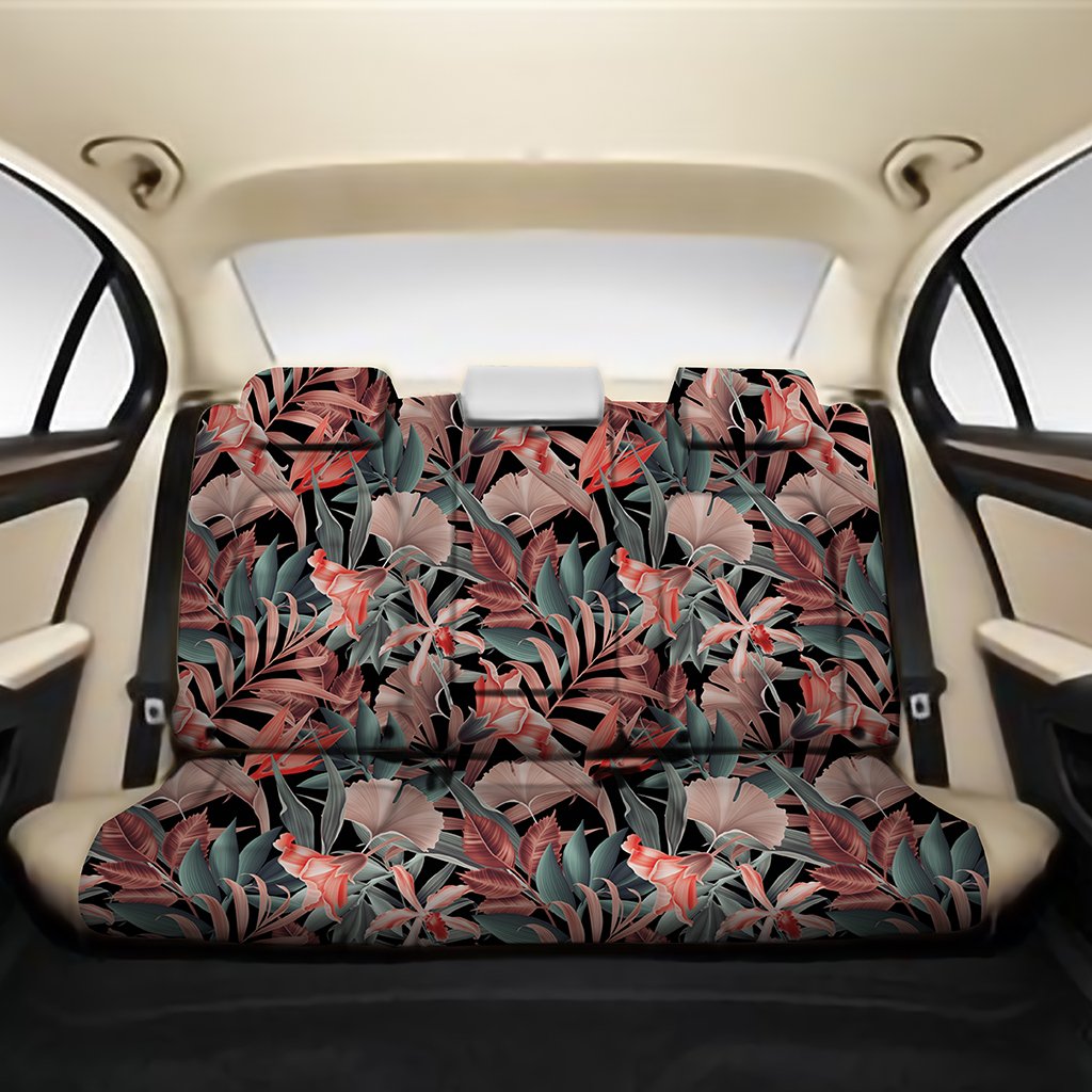 Hawaii Seamless Tropical Flower Plant Leaf Pattern Background Retro Botanical Style Back Seat Cover One Size Black Back Car Seat Covers - Polynesian Pride