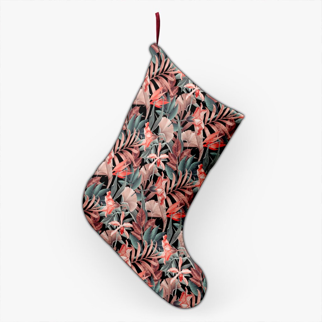 Hawaii Seamless Tropical Flower Plant Leaf Pattern Background Retro Botanical Style Christmas Stocking 26 X 42 cm Black Christmas Stocking - Polynesian Pride