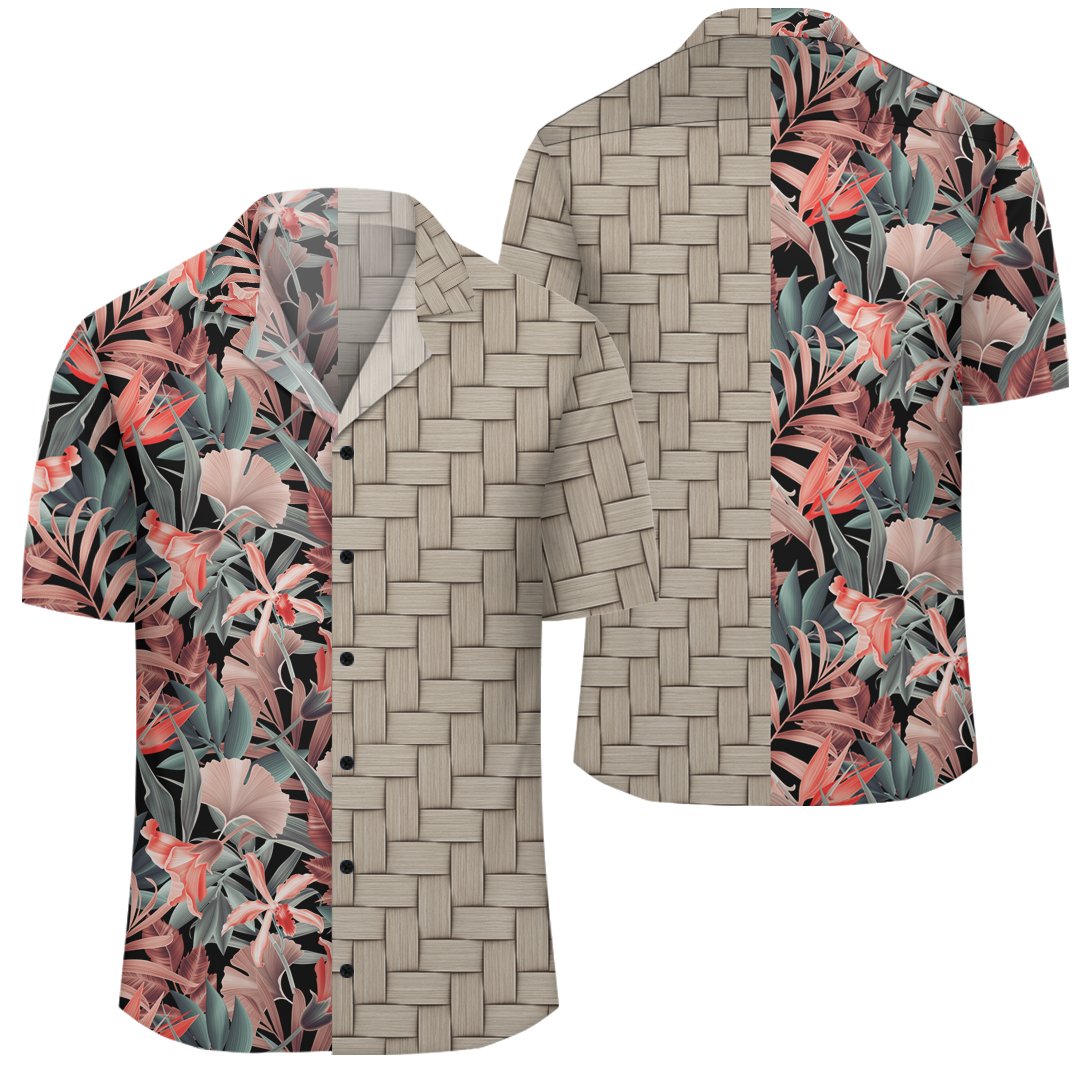Hawaii Seamless Tropical Flower Plant Leaf Pattern Background Retro Botanical Style Lauhala Moiety Hawaiian Shirt Unisex Art - Polynesian Pride