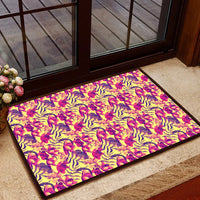 Hawaii Seamless Tropical Flower Plant Pattern Background Hawaii Door Mat Door Mat Black - Polynesian Pride