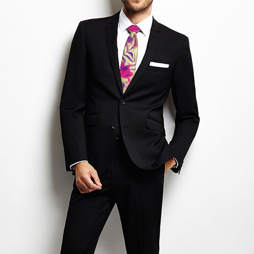 Hawaii Seamless Tropical Flower Plant Pattern Background Necktie One Size Black Necktie - Polynesian Pride