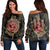 Hawaii Shark Hibiscus Gold Women's Off Shoulder Sweater - AH Black - Polynesian Pride