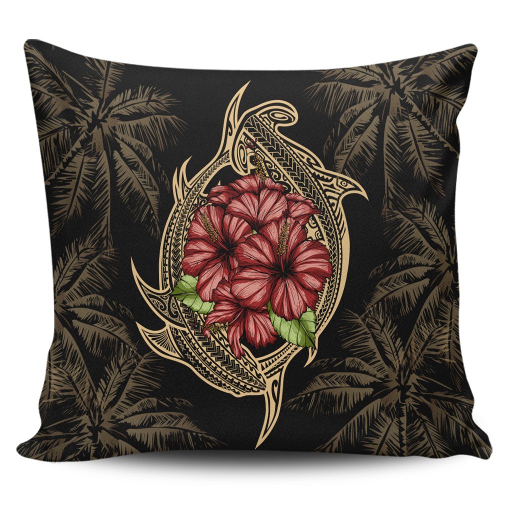 Hawaii Shark Hibiscus Gold Pillow Covers - AH Pillow Covers Black - Polynesian Pride