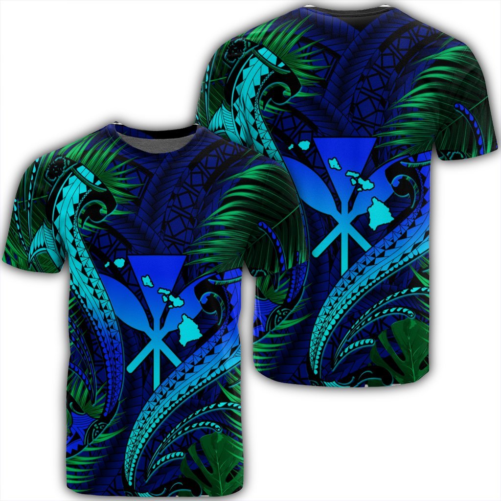 Hawaii Shark Polynesian Tropical T Shirt Blue Unisex Black - Polynesian Pride