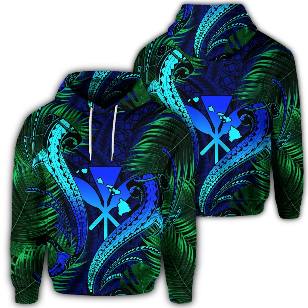 Hawaiian Shark Polynesian Tropical Hoodie Blue Unisex Art - Polynesian Pride