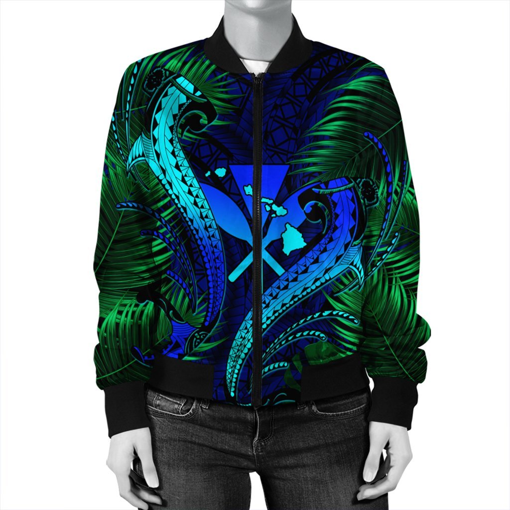 Hawaii Shark Polynesian Tropical Bomber Jacket - Blue - AH - Polynesian Pride