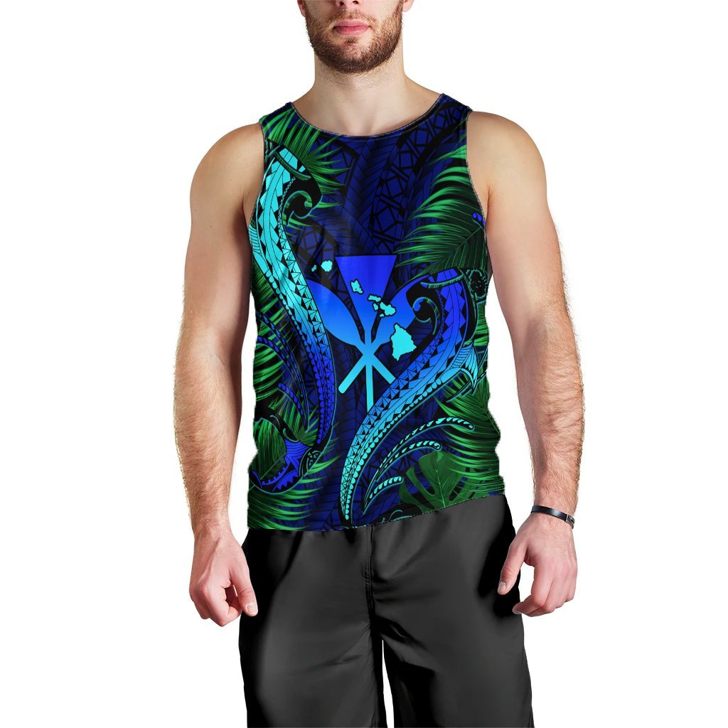 Hawaii Shark Polynesian Tropical Tank Top - Blue - AH Black - Polynesian Pride
