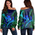 Hawaii Shark Polynesian Tropical Women's Off Shoulder Sweater - Blue - AH Black - Polynesian Pride