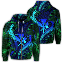 Hawaii Shark Polynesian Tropical Zip Hoodie Blue Unisex Art - Polynesian Pride