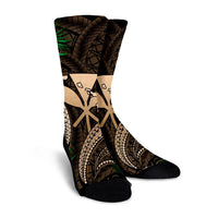 Hawaii Shark Polynesian Tropical Crew Socks - Gold - AH - Polynesian Pride