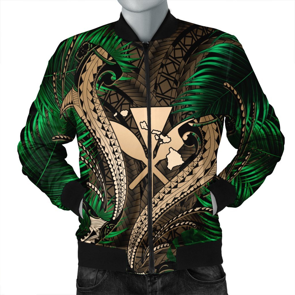 Hawaii Shark Polynesian Tropical Bomber Jacket - Gold - AH Black Unisex - Polynesian Pride