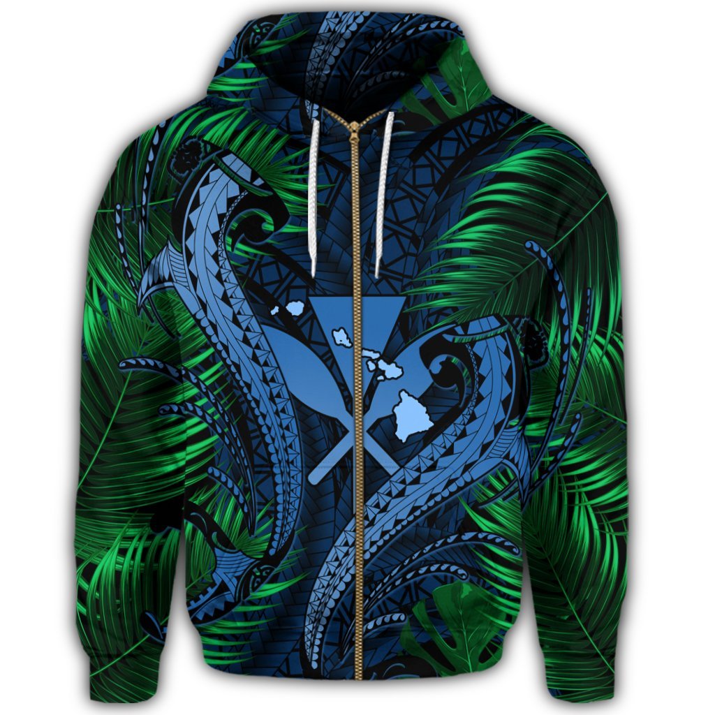 Hawaii Shark Polynesian Tropical Zip Hoodie Pastel - Polynesian Pride