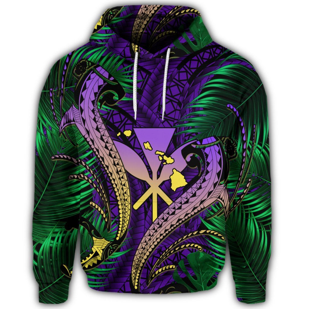 Hawaiian Shark Polynesian Tropical Hoodie Purple - Polynesian Pride